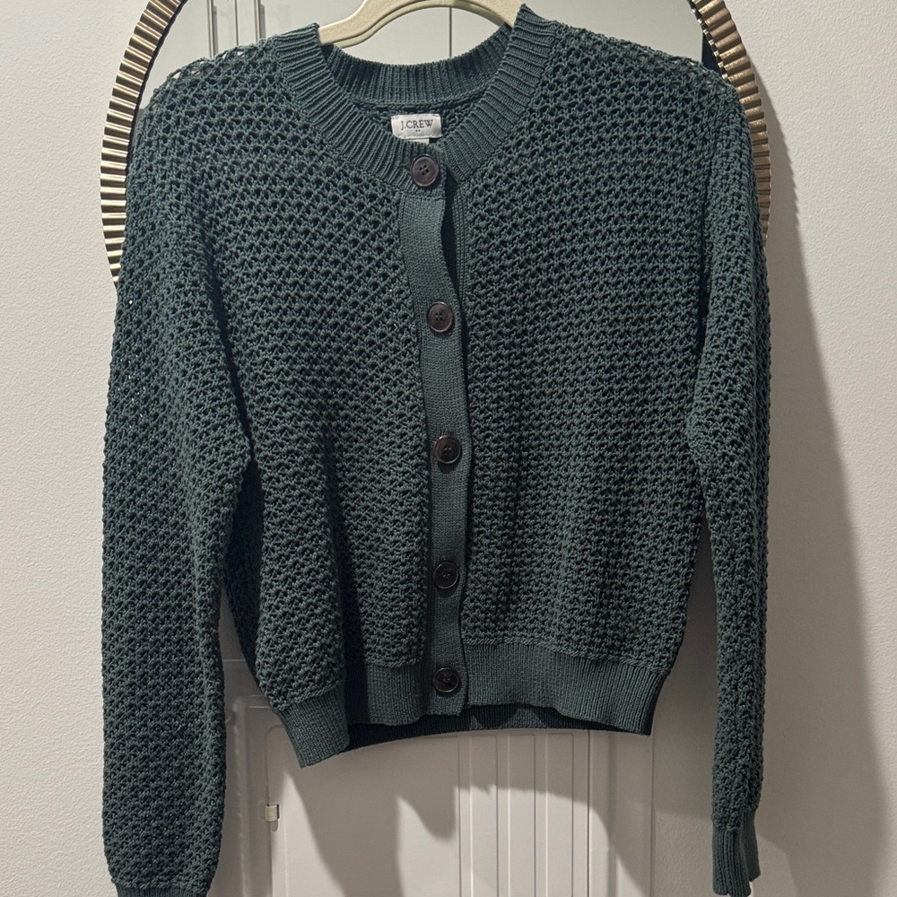J. Crew Textured Dark Green Cardigan